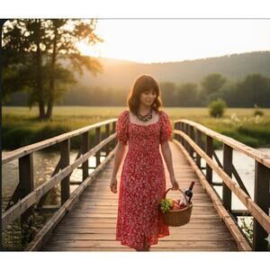 ROXY Sunshine‎ Orange/White Poppy Floral Midi Button Down Off Shoulder Dress XL